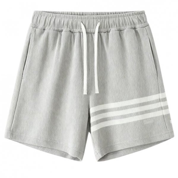 Men's Grey Textured Shorts with Side White Stripes