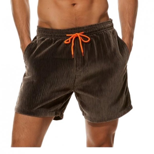 Men's Brown Corduroy Shorts with Orange Drawstring