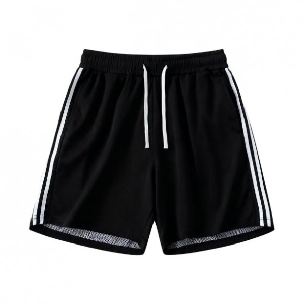Men's Black Athletic Shorts with Side White Stripes